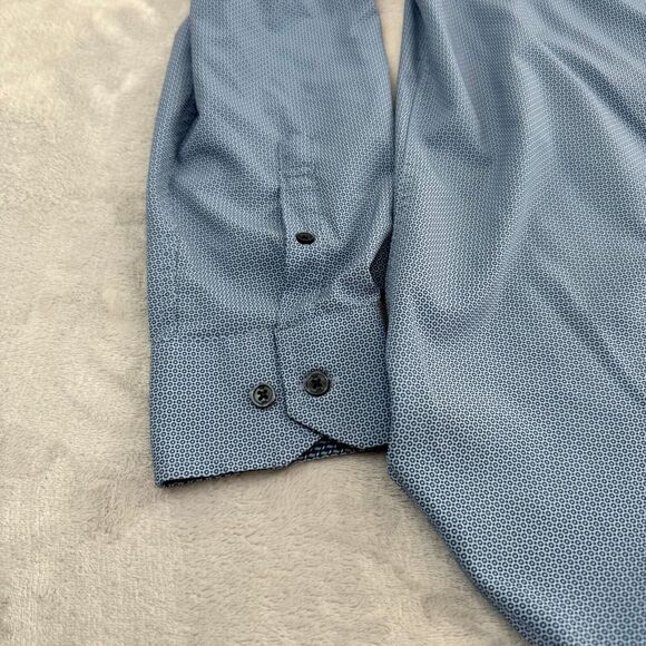 WRK Shirt Mens 15.5 Blue Geometric Button Up Flip Cuff 4-Way Stretch Party Club - Picture 6 of 12